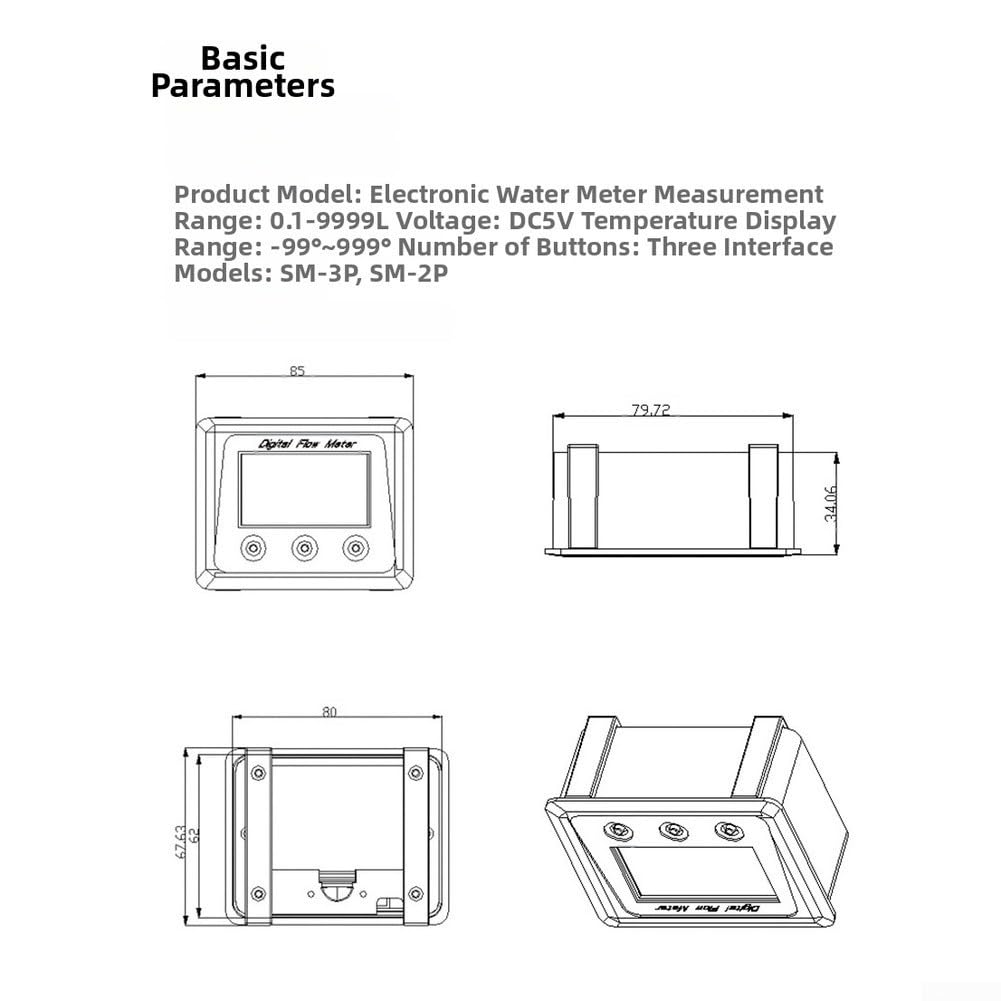 Medidor electrónico de flujo de agua alimentado por batería con pantalla LCD digital para un monitoreo preciso del caudal y la temperatura en riego e industria, 130 L min