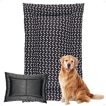 Colchonete Colchão Grande Pet Cachorro e Gato Impermeável 120x70cm (Preto Ossinho)