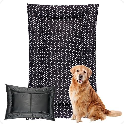 Colchonete Colchão Grande Pet Cachorro e Gato Impermeável 120x70cm (Preto Ossinho)