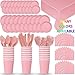 HeroFiber Disposable Paper Dinnerware for 24 - Light Pink - 2 Size Plates, Cups, Napkins , Cutlery (Spoons, Forks, Knives), and tablecovers - Full Party Supply Pack