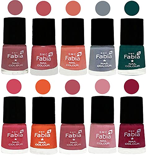 Image of SMC Fabia ALL IN ONE (PACK OF 10), Long Lasting Glossy Nail Polish, 6 ml Each, All Vibrant Colours,01992