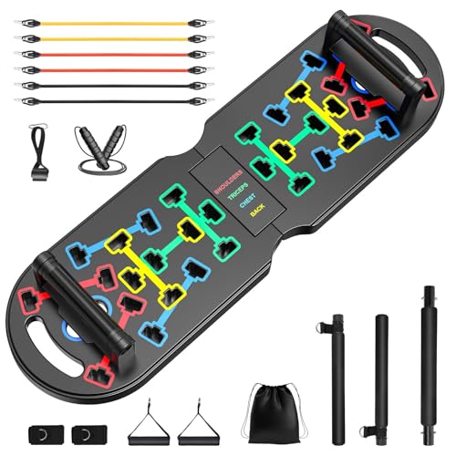 KUYOU Portable Home Gym Workout Equipment, Push Up Board, Pilates Bar & Fitness Accessories with Resistance Bands for Upper Body Strength Training Full Body Workout at Home