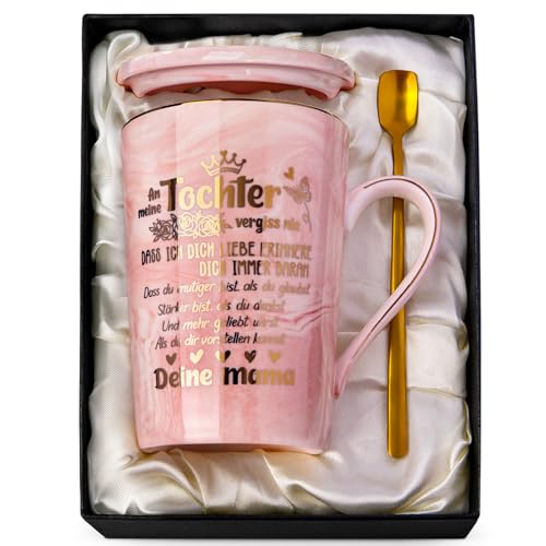 Mutter Tochter Geschenk für Tochter 400ml Rosa Schön Tasse mit Goldener Druckgrafik - Beste Tochter Geschenke von Mama Papa an Meine Tochter Weihnachtsgeschenke Geburtstagsgeschenk Geschenkset