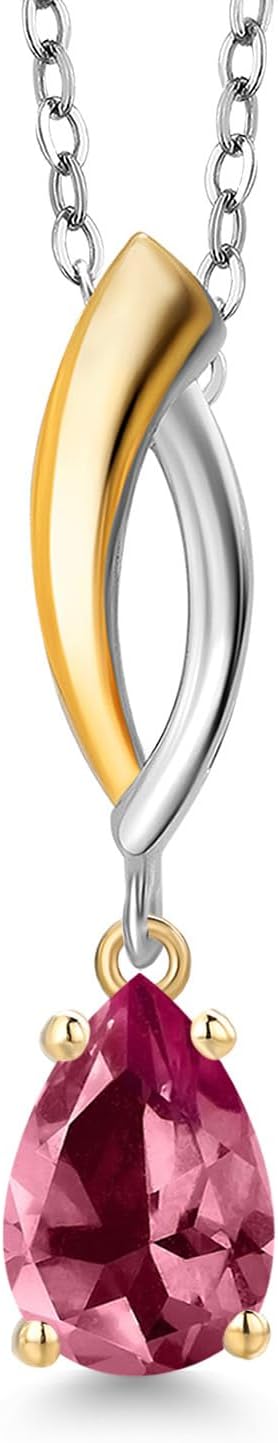 Gem Stone King 925 Silver and 10K Yellow Gold Pink Topaz Pendant Necklace for Women | 1.00 Cttw | Gemstone November Birthstone | Pear Shape 8X5MM | With 18 Inch Silver Chain