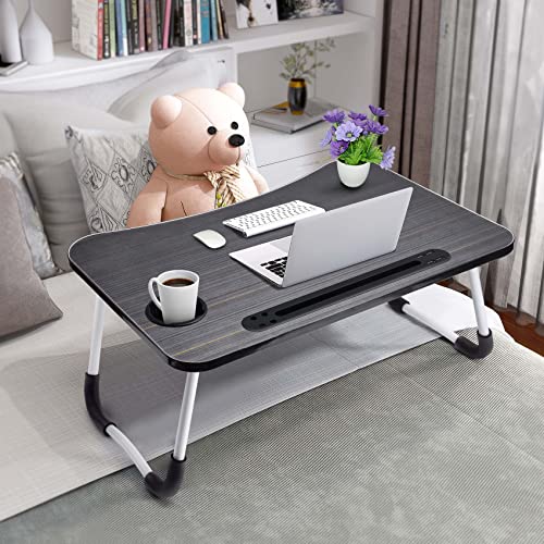 Image of Slendor Foldable Lap Desk with Cup Holder for Bed, Couch, Floor | Portable,with USB Light, Fan, Pen Holder,Tablet Holder,for Laptop,Writing,Eating, Black