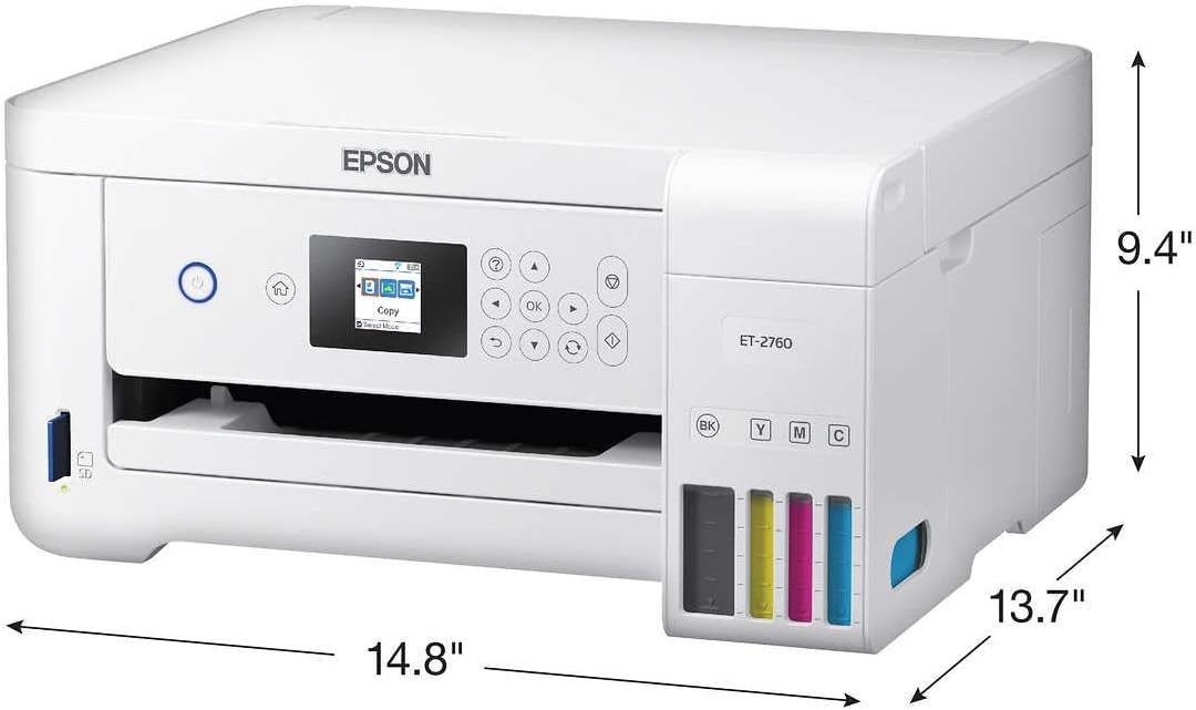 Amazon.com: Epson EcoTank ET-27 60 - Impresora de inyección de tinta  inalámbrica a color, color blanco, copia de escaneo de impresión, 10,5 ppm,  5760 x 1440 dpi, impresión automática de 2 caras,