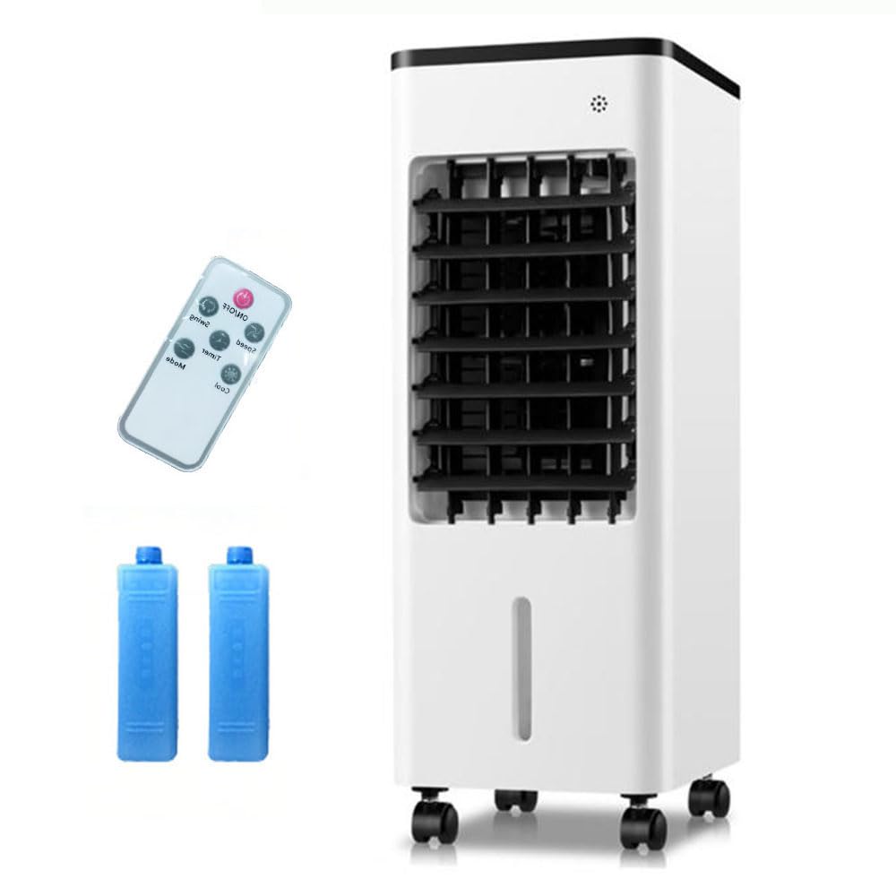 LaYiQimn Air Cooler,Evaporative Portable Air Cooler - Water Tank, Humidifier Cooling Fan, 3 Speeds, Remote Control, with Built-in 7.5 Hour Timer & Automatic Oscillation, Ioniser, with 2 Ice Packs