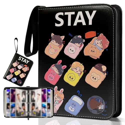 KEFEIKJ Cute Trading Photocard Binder STAY Photo Album Cartoon Card Holder Book Storage 400 Cards with Sleeves for Lomo Cards Gift - Boys & Girls idol Photo Protect (Dark 4 Pockets)