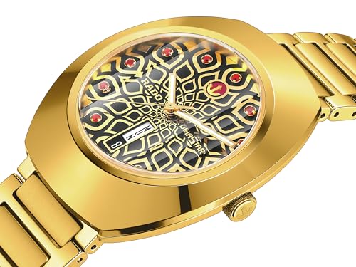 Rado - DiaStar Original Automatic - Men - Swiss Watch - Ultra-Shiny Yellow Gold couloured Ceramos and PVD Coated Stainless-Steel Case - Sapphire Crystal and Eleven Red Cubic Zirconia Dial - 80 hours of Power reserve - Automatic - 38 mm - Water Resistant down to 100 M2