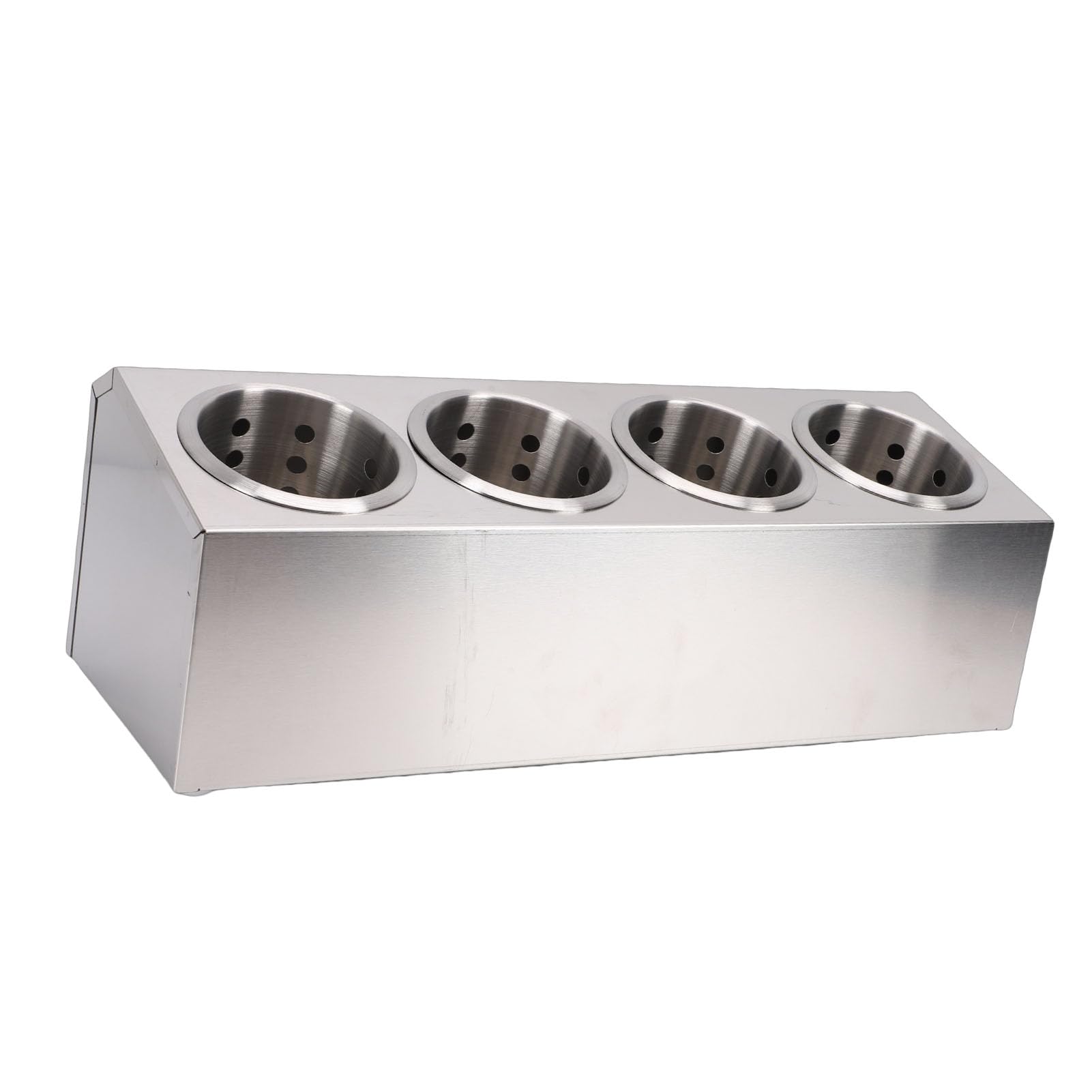 Organizador de Cubiertos para Encimera de Acero Inoxidable, Contenedor de Utensilios de Cocina con Base Antideslizante para Tenedores Cucharas Palillos (4 compartimentos 1 fila)