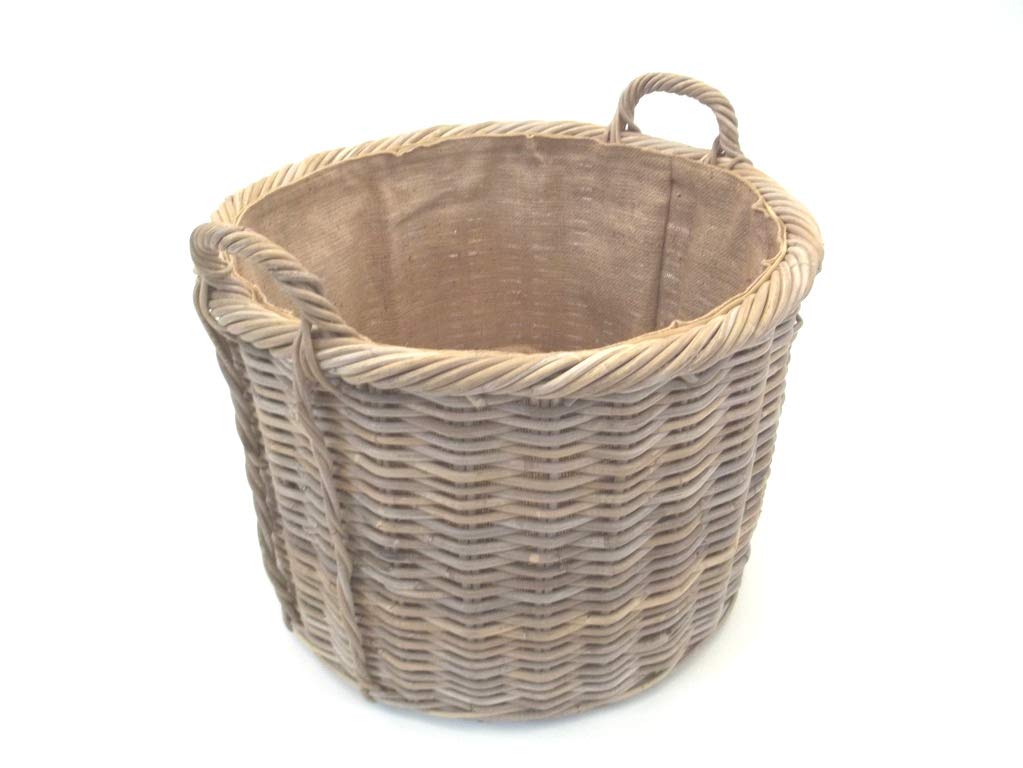 Kaminkorb, Holzkorb, Erntekorb, Kartoffelkorb aus Rattan, beige-braun-grau