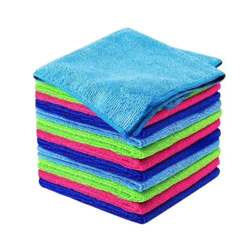 Image of Microfiber Cleaning Cloth, Multi Colour, Lint & Scratch Free, 100% Absorbent, Multipurpose, 12 inchX 12 inch Inch, Premium Microfibre Towels for Car Bike Cleaning Polishing Washing & Detailing.