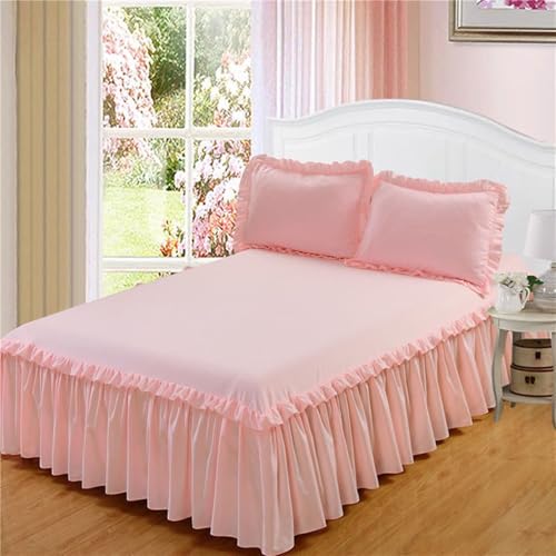 Jupe de lit 150x200cm drap housse protège matelas rose uni - 2