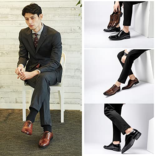 Image of Men's Classic Oxford Modern Lace Up Genuine Leather Lined Dress Shoes,Business Casual Shoes,Brown 6.5M
