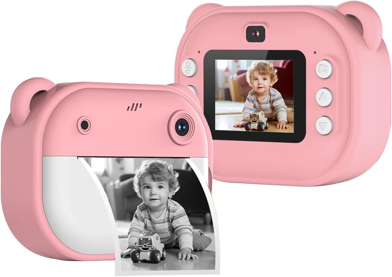 Drumstone (𝗦𝗽𝗲𝗰𝗶𝗮𝗹 𝟭𝟬 𝗬𝗲𝗮𝗿𝘀 𝗪𝗮𝗿𝗿𝗮𝗻𝘁𝘆) Kids Instant Print Camera - Portable 12MP Camera, 2.5K HD Video, Inkless Printing, DIY Features, Fun Games, for Boys & Girls