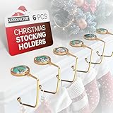 X-Protector Stocking Holders for Mantle - 6 PCS - Premium Christmas Stocking Holder with Non-Slip Bottom - Golden Stocking Hangers for Mantel - Stocking Hooks with Stickers on Top - Merry Christmas!