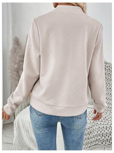 Verdusa Women's Zip Up Bomber Jacket Casual Long Sleeve Textured Lightweight Coat Business Casual Outfits Spring Fall Clothes Khaki Small