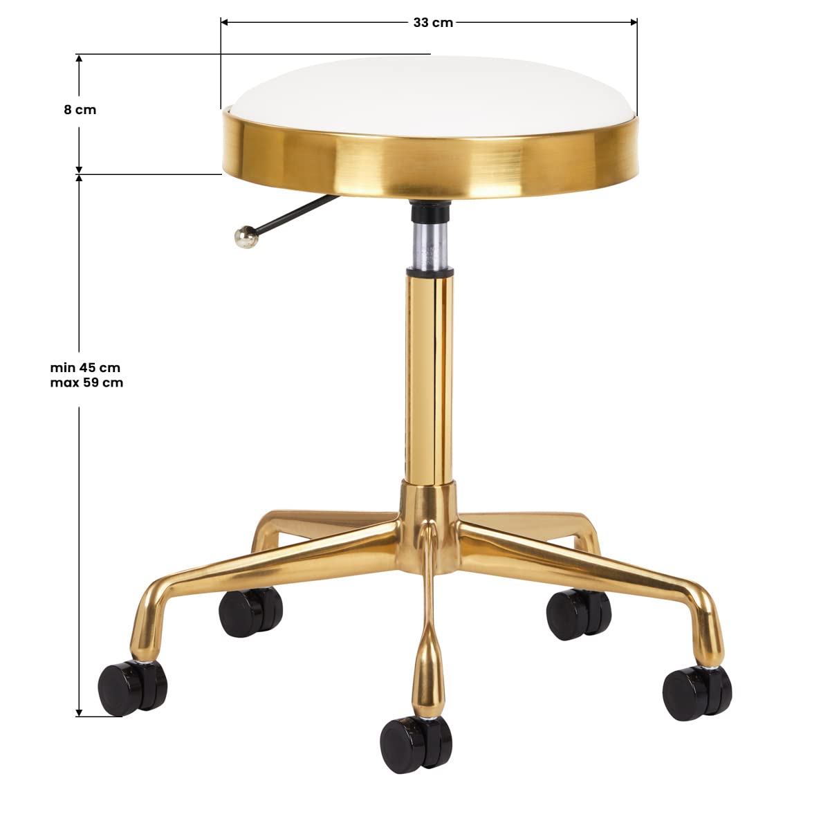 ACTIVESHOP Kosmetikhocker Friseurhocker Arbeitshocker Rollhocker Drehhocker H7 Gold Weiss