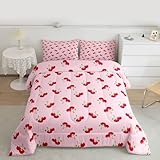 Feelyou Cherry Bedding Set Queen Size Pink Cherry Comforter Set for Kids Boys Girls Decor Summer Fruit Comforter Microfiber Cute Fruit Duvet Set Bedroom Quilt Set