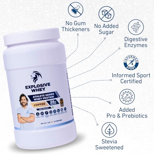 Image of Athlete Series 100% Isolate Whey Protein | Trusted by M.S. Dhoni | 26g Protein per scoop | Informed Sport Certified | Pro-Pre Biotics | Digestive Enzymes for Higher Absorption | Coffee - 1kg