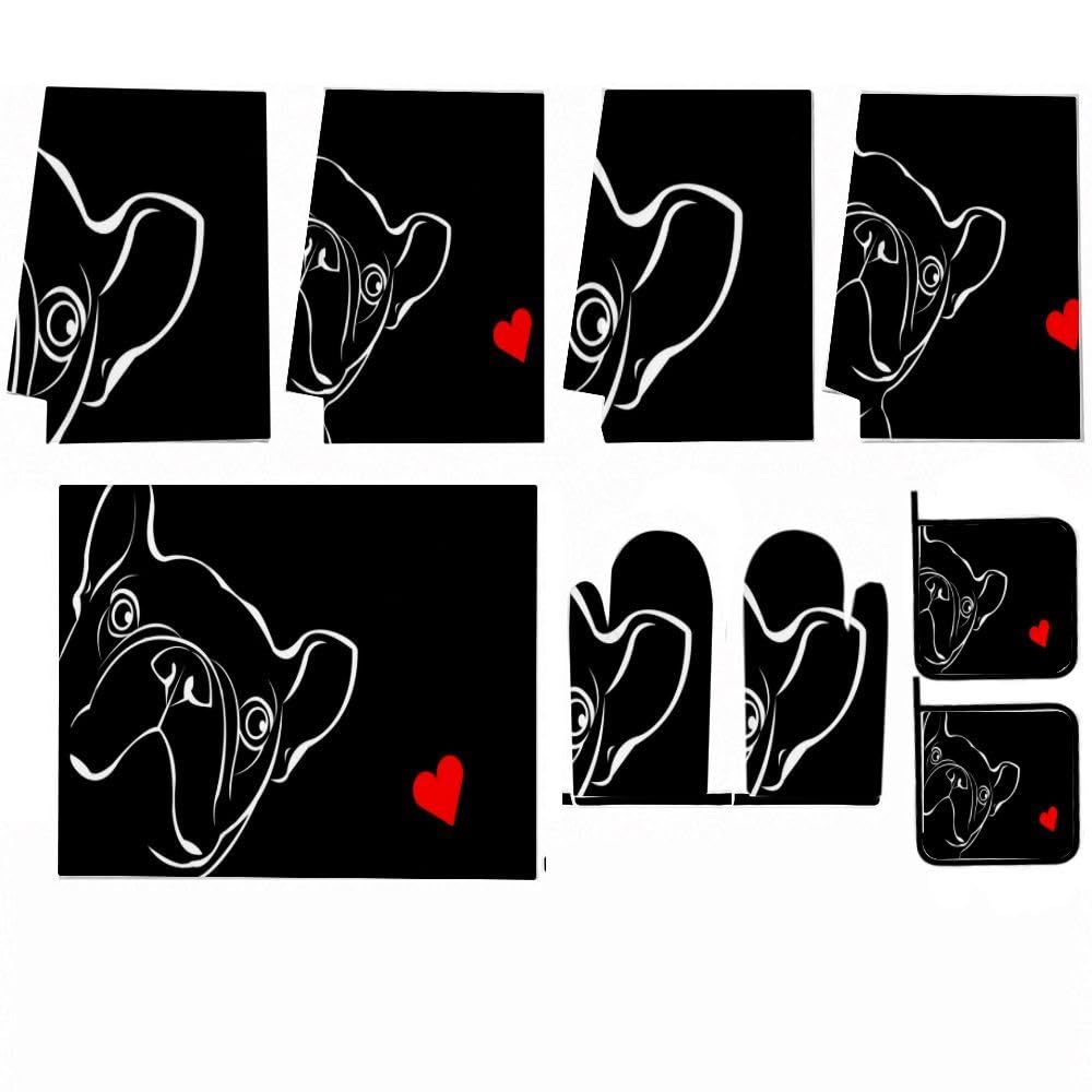 9PCS Carino Frenchie Art Cucina Decor e Accessori Set