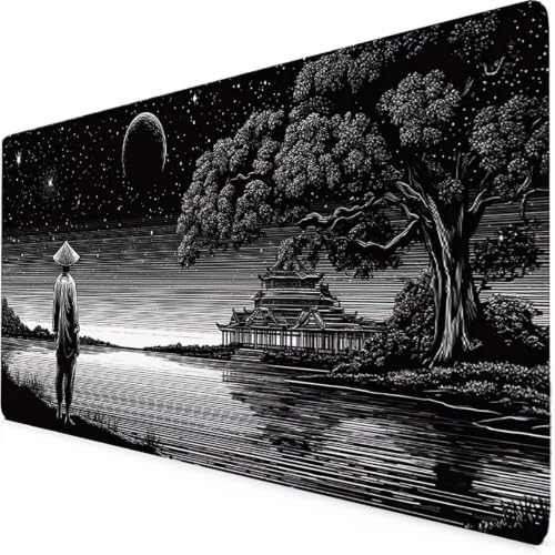 Tapis de souris XXL paysage noir aux bords cousus durables