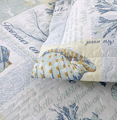 Green Essen Coastal Beach Bedding Bedspreads King Size Blue White Plaid Conch Shell Starfish Coral Ocean Quilts Soft Lightweight Lodge Coverlet Bed Cover Blanket Set #TOP4