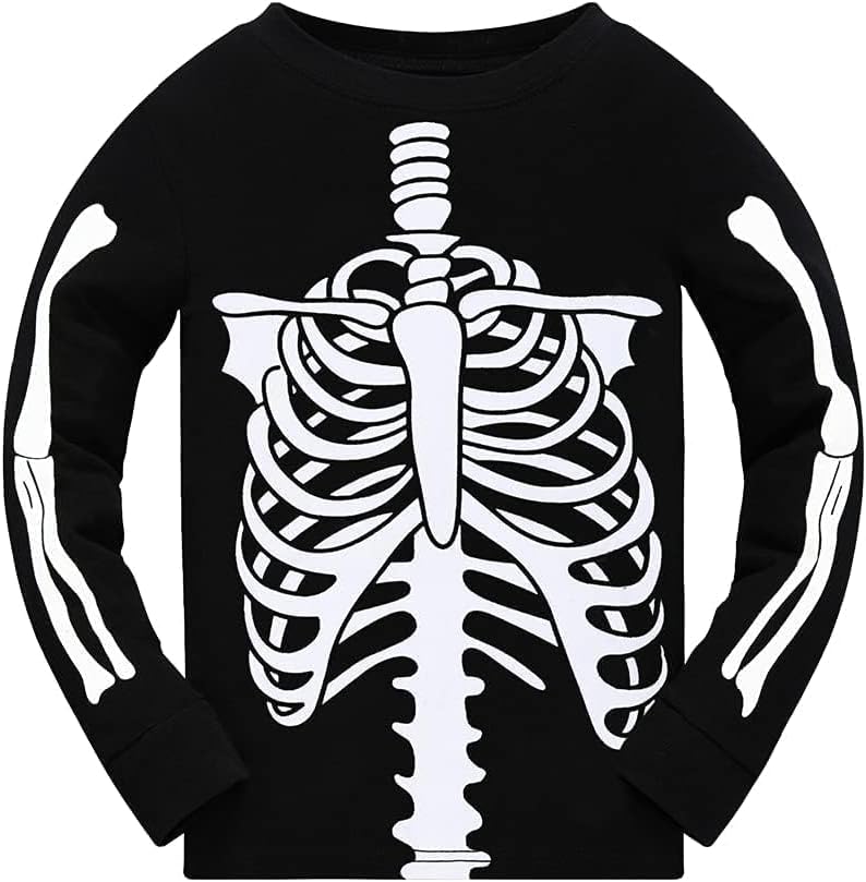 Popshion Kids Halloween Pajamas Toddler Boys Gilrs Skeleton Glow in The Dark Pjs Pumpkin Sleepwear Clothes Sets 3-10T
