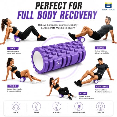 Image of Btag Foam Roller for Gym & Home Workout - Deep Tissue Muscle Massager for Back Pain, Neck & Knee Relief | Yoga, Stretching & Recovery Tool 33 cm (Purple)