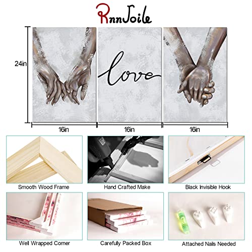 Rnnjoile 3 Panel Hand In Hand Wall Art Canvas Love Promise Painting Poster Romantic Framed Picture For Couple Lovers Bedroom Living Room Bathroom Decor Anniversary Wedding Gift Ready To Hang #TOP5