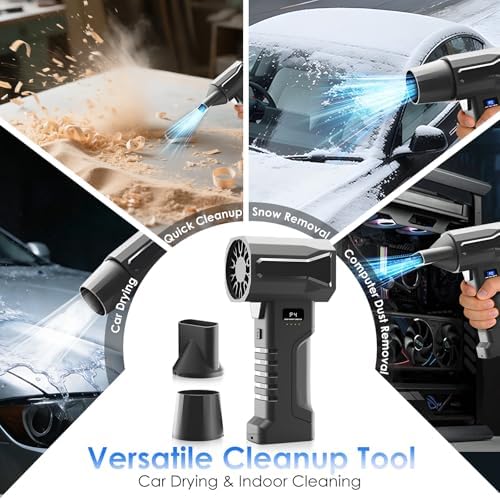 BOLYDOOM Portable Dust Blower Cordless - 105,000 RPM Handheld Blower Duster with 5 Nozzles & LED Light, Battery Powered Turbo Jet Blower for Yard Work, Patio Cleaning (Satin Black) — view 7