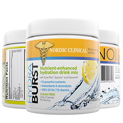 HYDRABURST Nutrient-enhanced hydration drink mix with SynerTea, Spectra, Extramel. 55 powerful nutrients, Antioxidants, Electrolytes.[hydration drink powder] Sugar FREE Only 5 Calories per Serving