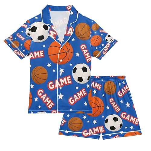 senya Soccer Basketball Satin Summer Pajama Sets Silk Short Sleeve Button Down Sleepwear