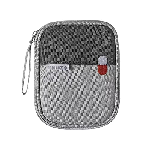 Image of Family Medicine Bag, Portable Outdoor Travel Medicine Kit Bag, Mini First Aid Bag for Camping Hiking Travelling (Small, Gray)