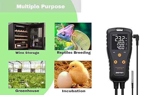 Digitaler Temperaturregler für Gewächshaus, Aquarium, Inkubator, Terrarium, Thermostatsteckdosen unterstützen °C / °F Heiz- und Kühlmodus 15A