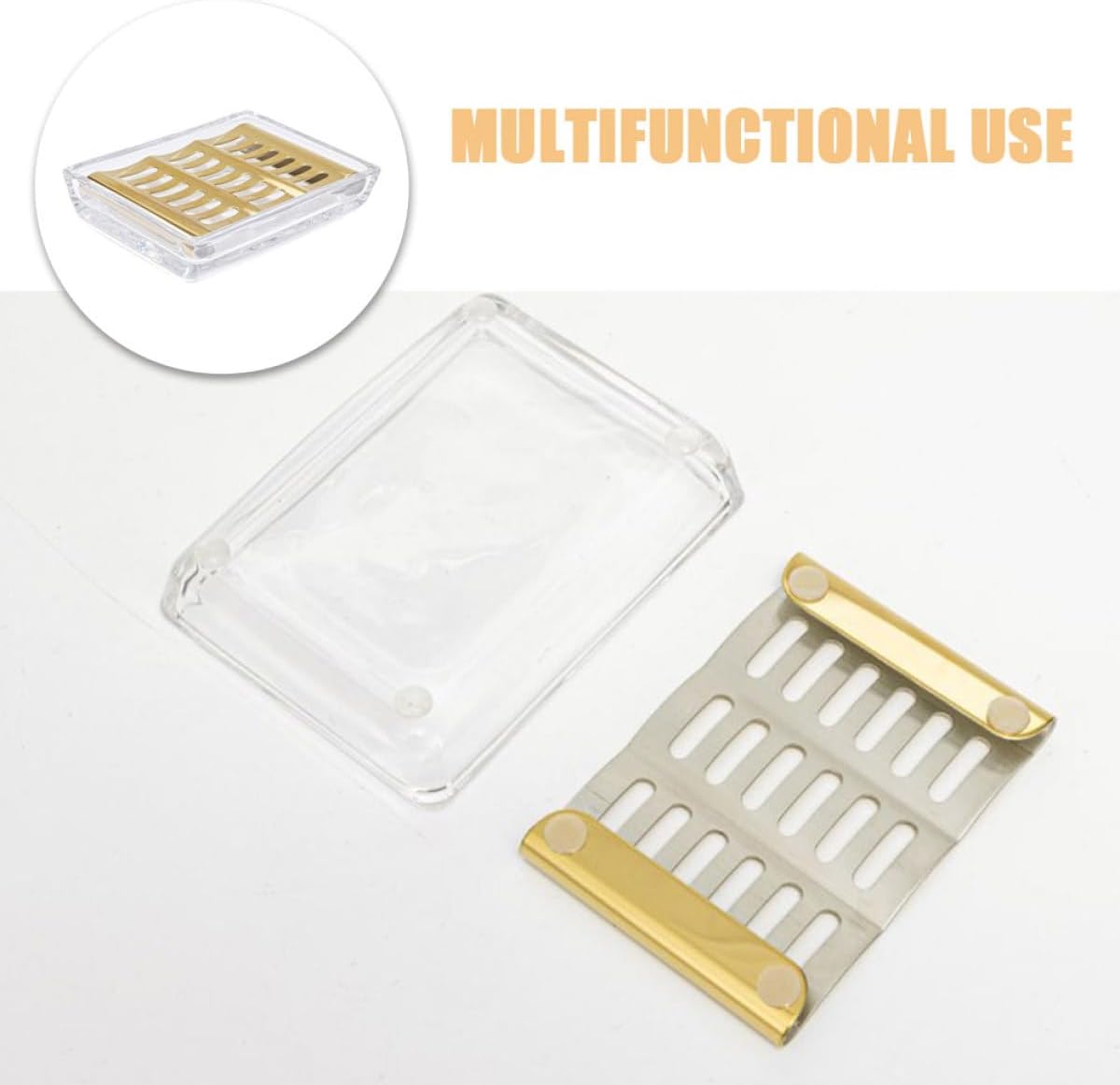 LABRIMP Glass Soap Dish with Stainless Steel Drain Holder Bath Soap Container for Bathroom and Kitchen for Shower Sink Use