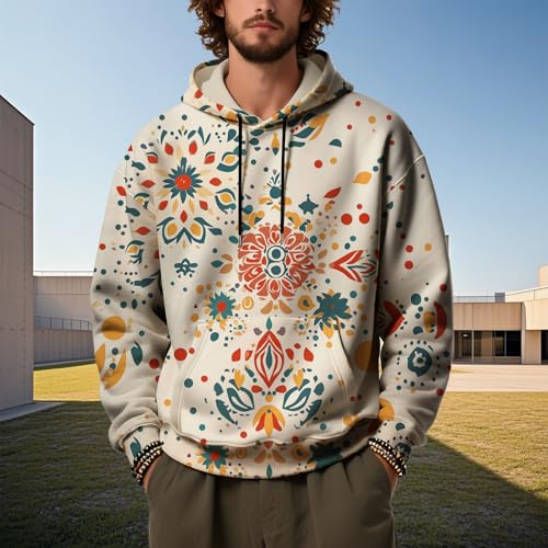 Western Hoodies for Men 2025 Fall Trendy Long Sleeve Drawstring Pullover Sweatshirts Baggy Floral Top with Pockets2