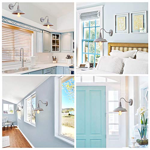 Image of LALUZ Wall Sconce, Farmhouse Barn Gooseneck Light Fixture with Blue Finish for Bedroom, Kitchen, Pathway, Foyer and Bathroom