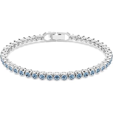 Swarovski Imber Emily Tennis bracelet, Round cut, Blue, Rhodium finish