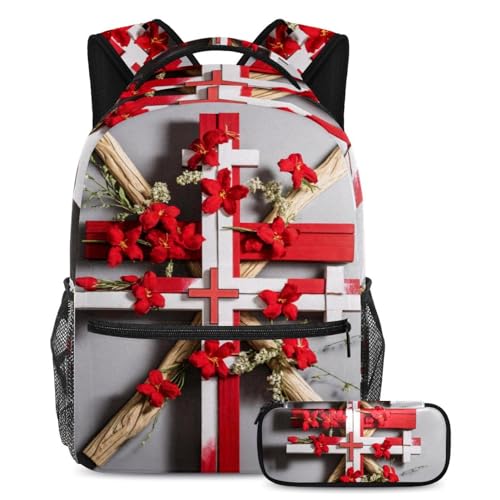 Ensemble de cartables multicolore motif croix rouge de Pâques idée cadeau