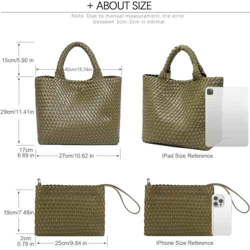 Image of JINMANXUE Unisex Fashion Woven Bag Damen-Tragetasche, Olive, 16.1 inch W x 7.1 inch D x 11 inch H