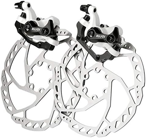 RUJOI Bike Disc Brake Kit, Aluminum Front and Rear Caliper, 160mm Rotor, Mechanic Tool-Free Pad Adjuster for Road Bike, Mountain Bike White (2 Sets)