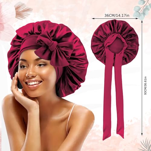 Image of Homeaura Women Silk Blend Bonnet Satin Hair Cap for Sleeping | Adjustable Tie Band Satin Bonnet Head Wrap for Curly Hair | Reusable Showercap Protection (1 pc One Size Claret), Pink