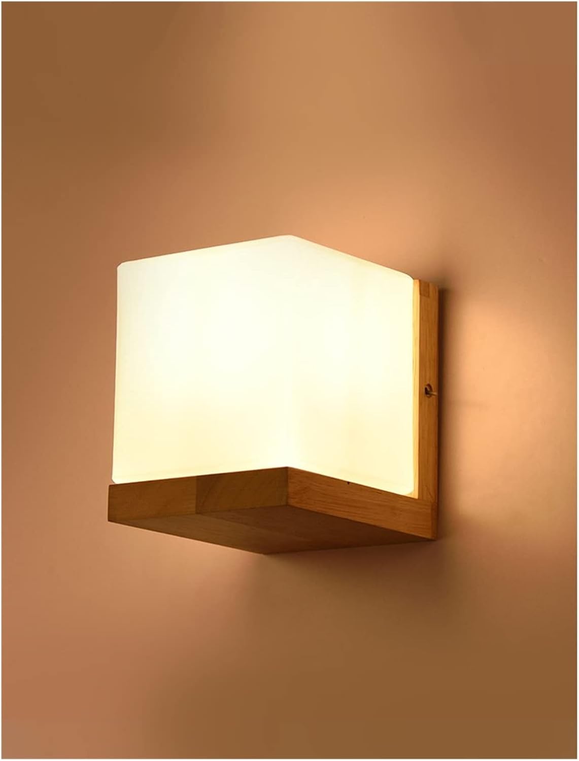 モダンな Led 木製ウォールランプすりガラス木製ライト燭台廊下寝室ミニマリスト無垢材廊下、モダンなウォールランプ (Color :