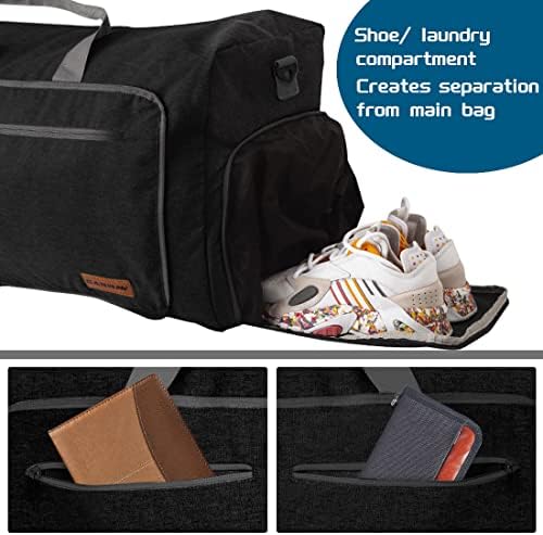 CANWAY 65L Travel Duffle Bag Foldable Overnight Bag with Shoes Compartment Weekender Bag Unisex Tear-resistant Duffel Airplane Carry On Bag Black 3 CANWAY 65L Travel Duffle Bag Foldable Overnight Bag with Shoes Compartment Weekender Bag Unisex Tear-resistant Duffel Airplane Carry On Bag Black
