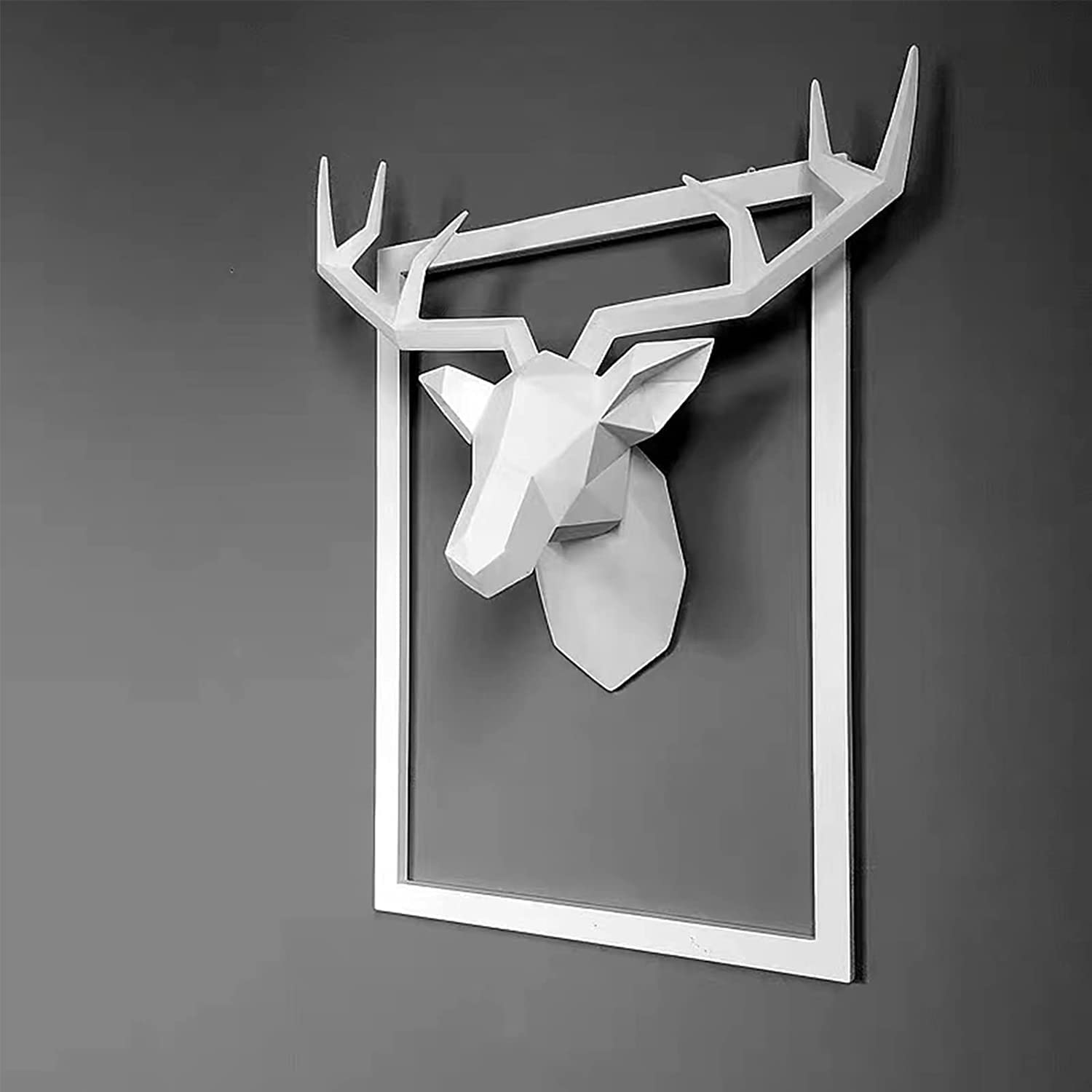 XYQXYQ Testa di Cervo Geometrica Scultura da Parete Moderna - Statua 3D da Appendere, Decorazione in Resina per Soggiorno e Galleria - Regalo (Bianco)