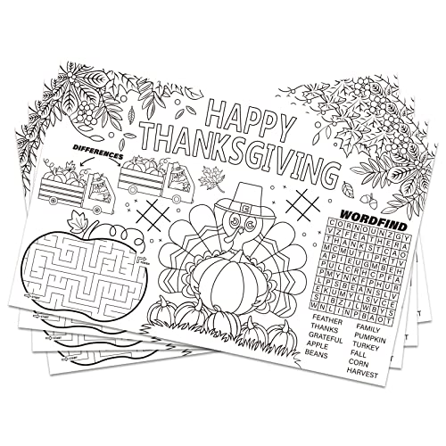 Disposable Fall Thanksgiving Place Mats for Kids 12 Pack Tom Turkey Paper Place Mat 11”x 17” Turkey Thanksgiving Day Table Mat Sheets for Autumn Children School Party Decor