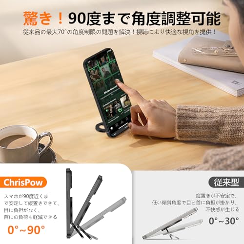 ChrisPow スマホリング 両面マグネット MagSafeスタンド【薄型+超强磁力+折り畳み式+360度回転+横/縦置き+角度調整+ワイヤレス充電対応】冷蔵庫 ジム 壁掛け 携帯リング マグセーフリング 磁石 マグネットリング バンカーリング スマホスタンド スマホホルダー 携帯スタンド 落下防止 片手操作 簡単着脱 iPhone 12-17 Android全機種対応 ブラック