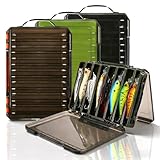3 Pack Double Sided Fishing Lure Tackle Box, 14 Compartments Clear Plastic Storage Case Organizer, Visible Hard Bait Container for Lures and Jewelry Beads Earring Hook (3 Color)