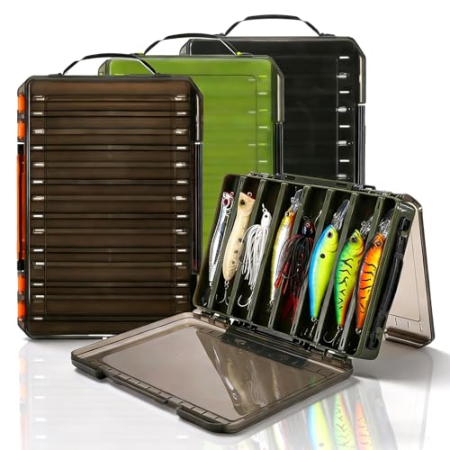 3 Pack Double-Sided Fishing Lure Tackle Box, 14 Compartments